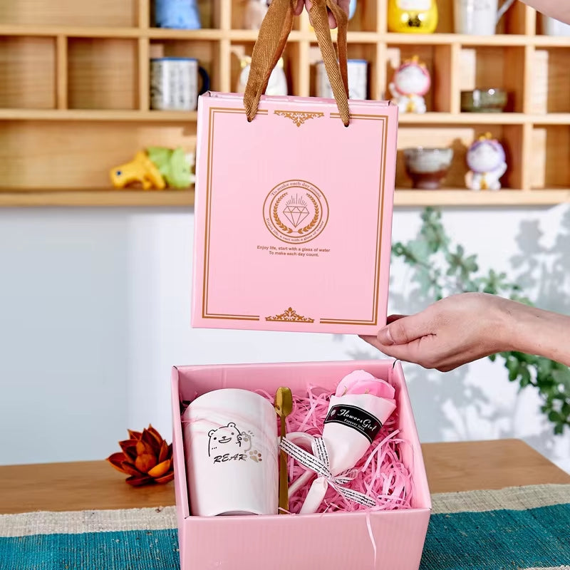New Souvenir Wedding Guest Gift Set Birthday Gift Cup Spoon Simulated Flower Gift Box Valentine'S Day Thoughtful Gift Box Set