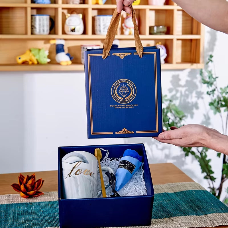 New Souvenir Wedding Guest Gift Set Birthday Gift Cup Spoon Simulated Flower Gift Box Valentine'S Day Thoughtful Gift Box Set