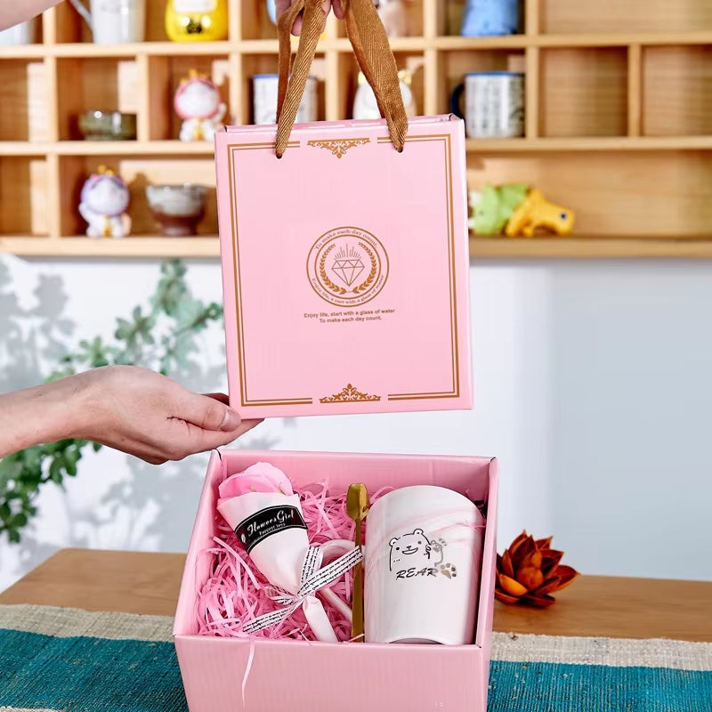 New Souvenir Wedding Guest Gift Set Birthday Gift Cup Spoon Simulated Flower Gift Box Valentine'S Day Thoughtful Gift Box Set