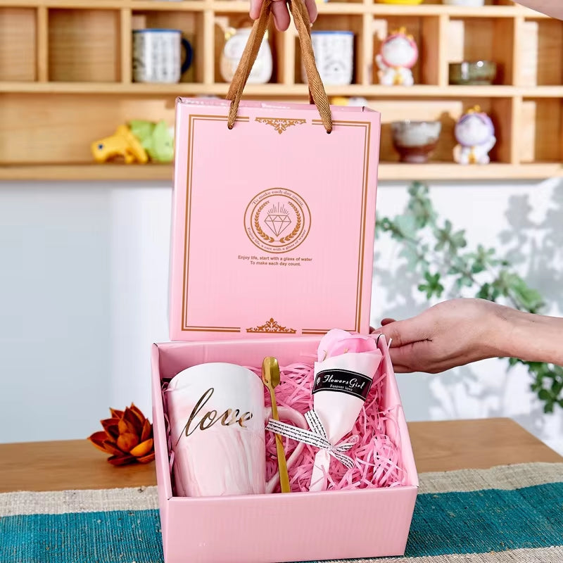 New Souvenir Wedding Guest Gift Set Birthday Gift Cup Spoon Simulated Flower Gift Box Valentine'S Day Thoughtful Gift Box Set