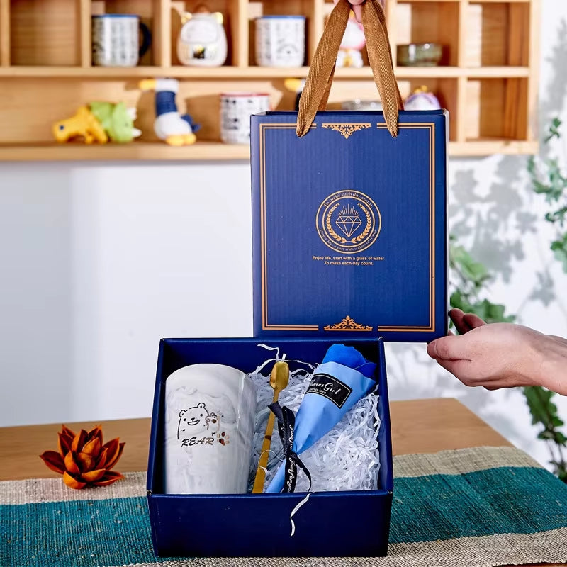 New Souvenir Wedding Guest Gift Set Birthday Gift Cup Spoon Simulated Flower Gift Box Valentine'S Day Thoughtful Gift Box Set