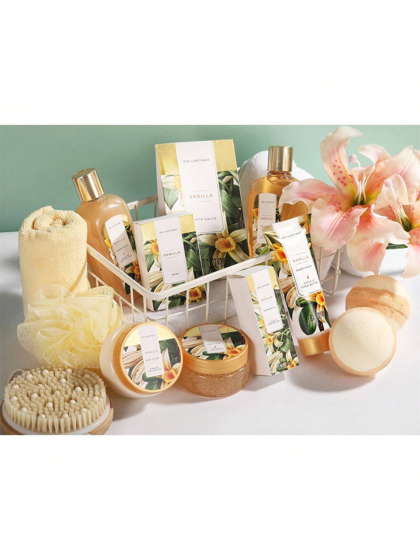 Spa Luxetique Gift Baskets for Women,15 Pcs Vanilla Spa Gifts for Women, Gifts for Women with Bubble Bath, Bath Salt, Bath Bombs Birthday Gifts for Woman with Tote Bag, Spa Baskets for Women Gift