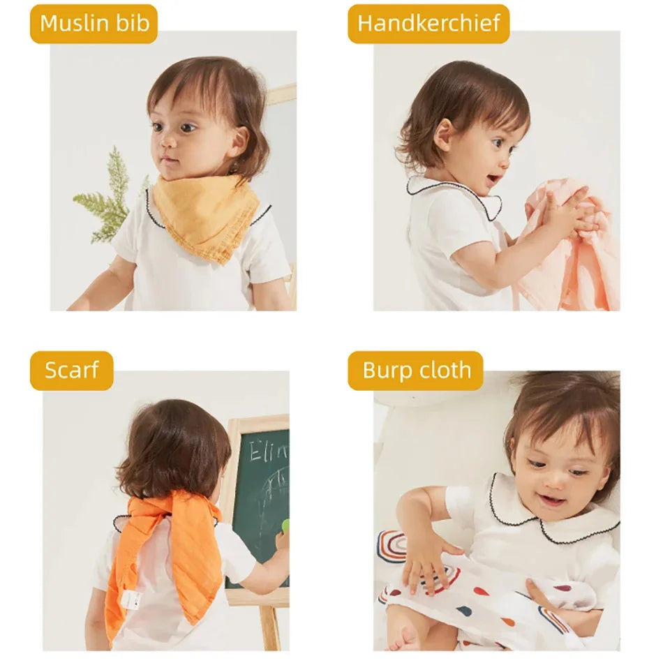 Elinfant 5Pcs Gift Set Bamboo Cotton Muslin Bib Burp Cloth 100% Cotton 60*60Cm 2 Layers Baby Scarf Handkerchief