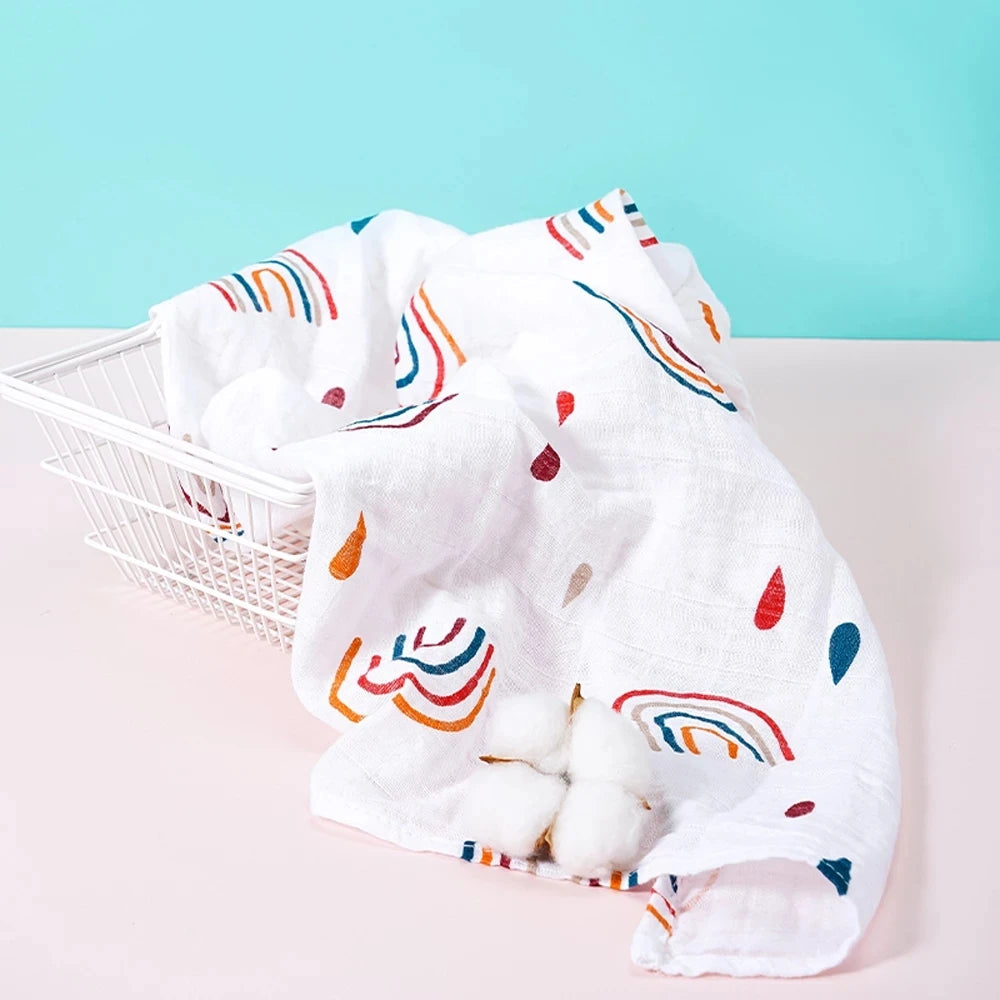 Elinfant 5Pcs Gift Set Bamboo Cotton Muslin Bib Burp Cloth 100% Cotton 60*60Cm 2 Layers Baby Scarf Handkerchief