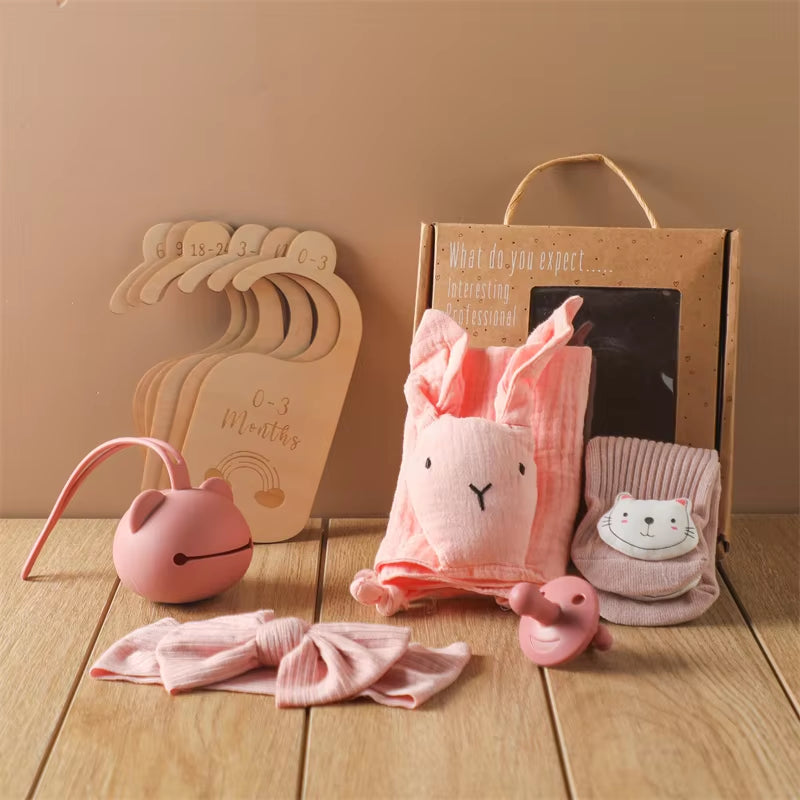 Baby Towel Newborn Bath Set Gifts Box Double Sided Cotton Blanket Wooden Rattle Brushs Bracelet Crochet Baby Bath Gifts Products